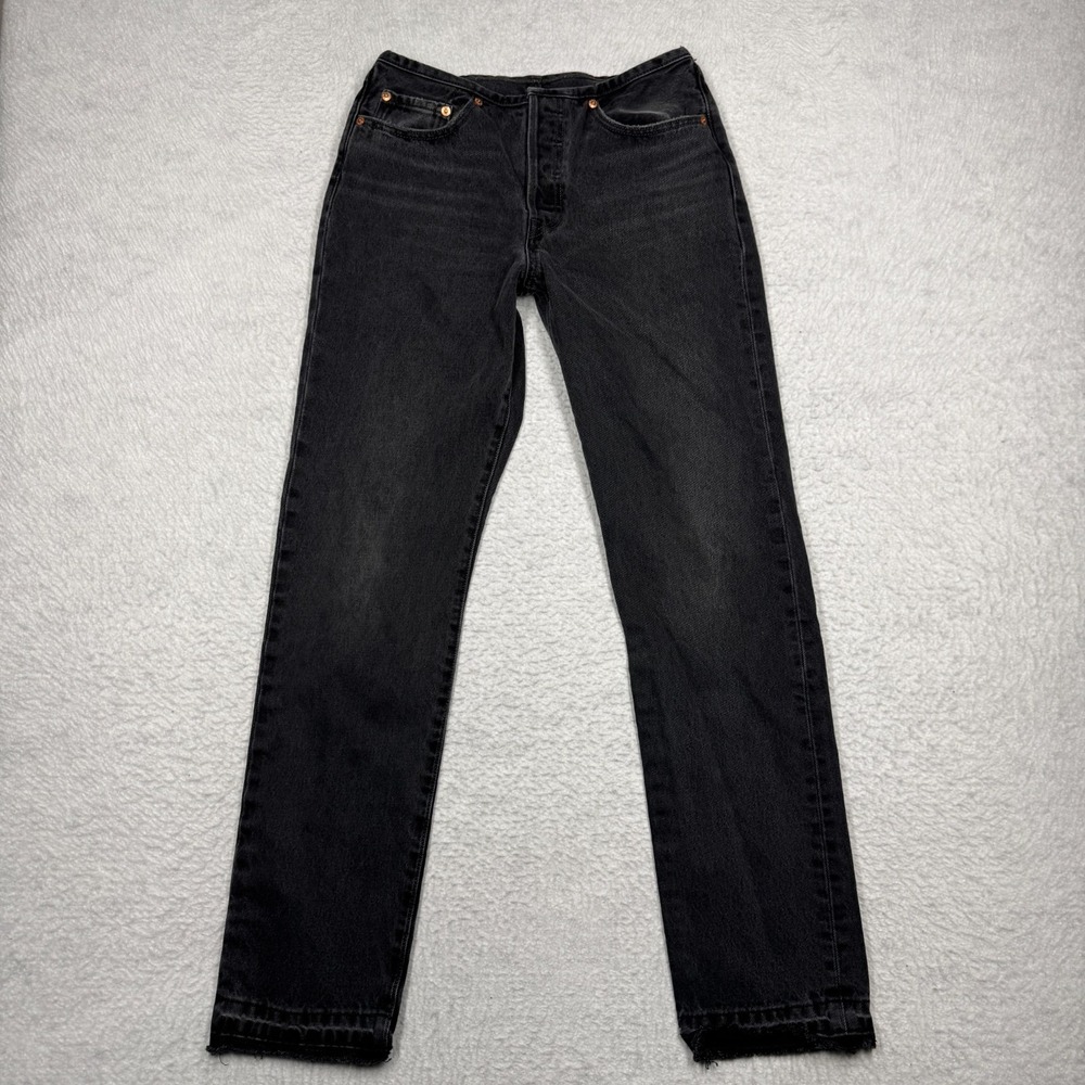 Levis Jeans Denim Button Fly Raw Hem Black‎ Straight Leg Women's Size 27x32